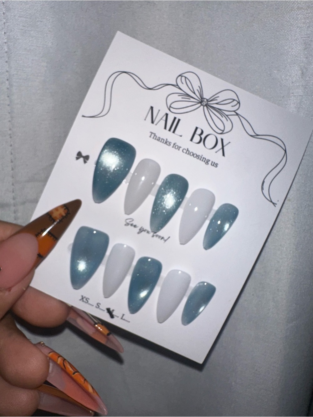 Blue & White Press-On Nail Set